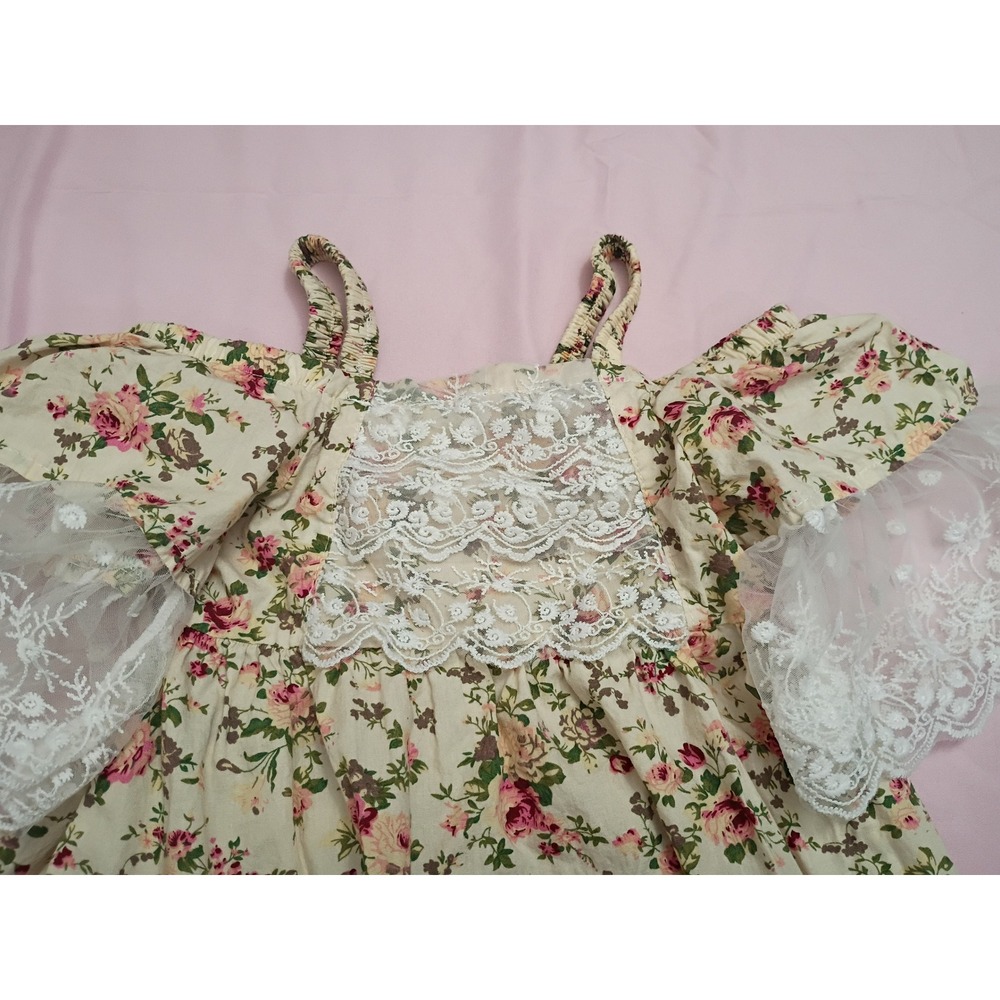 Trish Scully Child Girls Floral Lace Cold Shoulder Dress Size 6 Pink Cream
